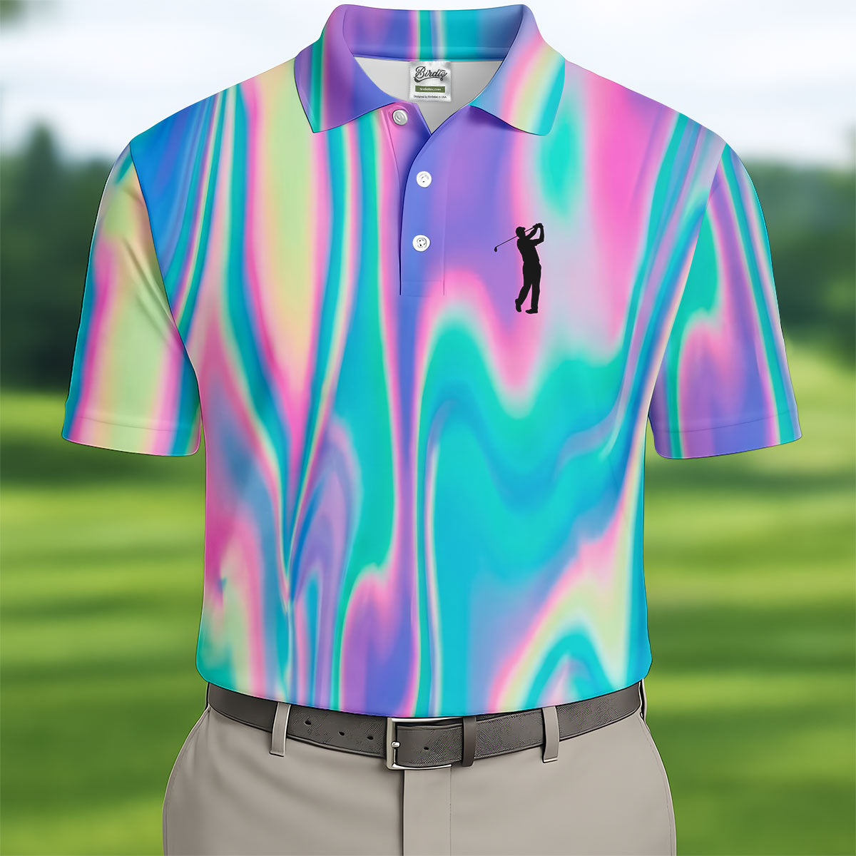 Shimmering Gradient Pattern Golf Shirts For Men, Polo Shirts For Men, Golfing Apparel