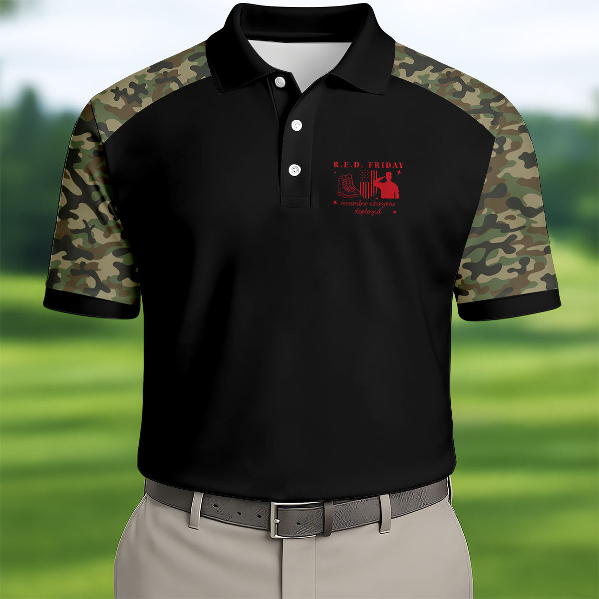 RED Friday Camo Black Patriotic 4th Of July Golf Shirt, 250th Anniversary Golf Shirts For Men