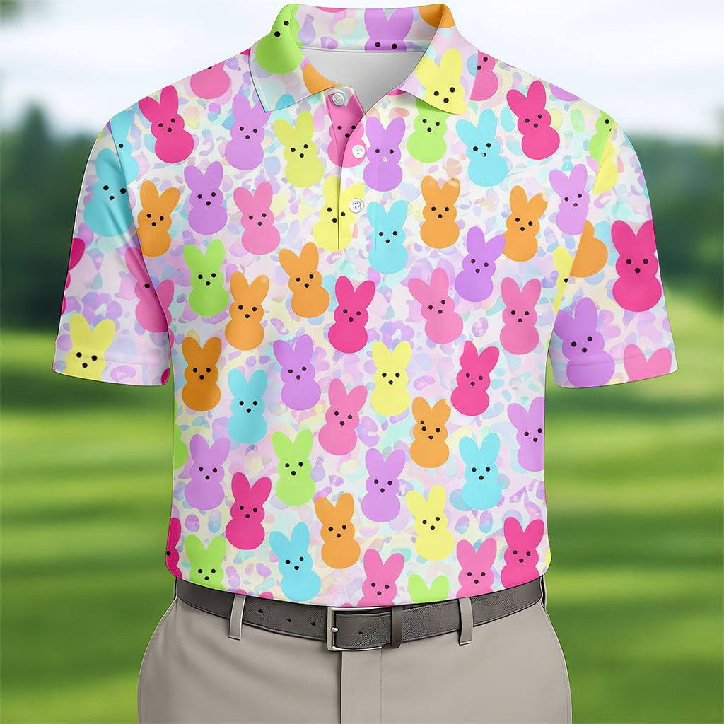Pastel Easter Peeps Golf Shirts For Men, Cute Golf Outfit, Men's Funny Golf Shirts, Polo Shirts For Men