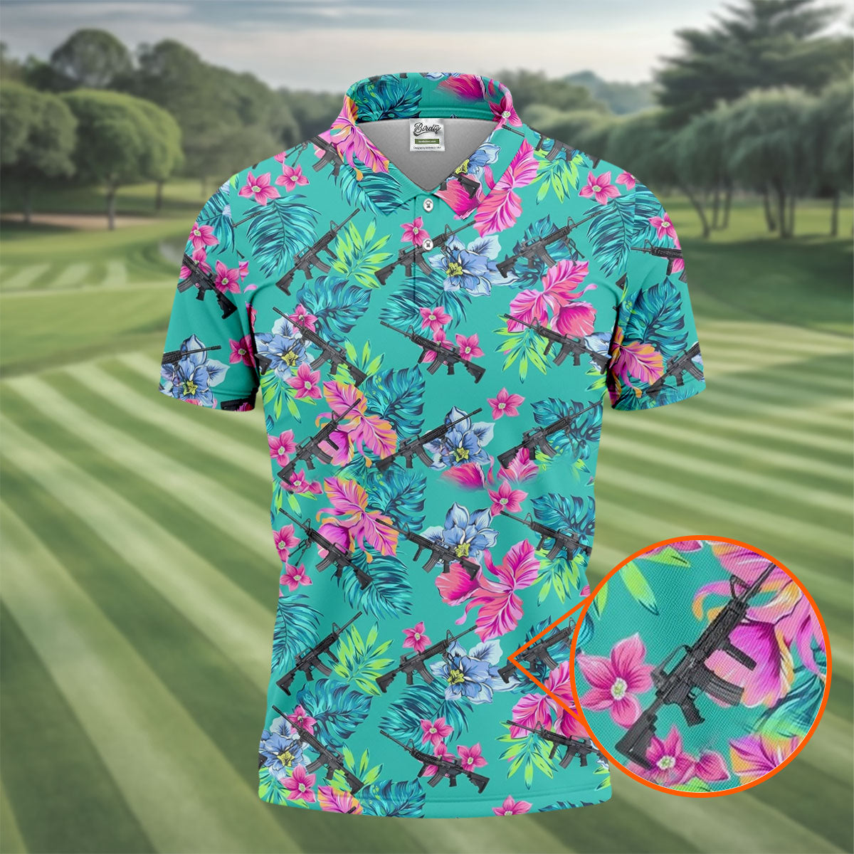 Hawaiian Floral With Army Theme Golf Shirts For Men, Polo Shirts For Men, Golfing Apparel