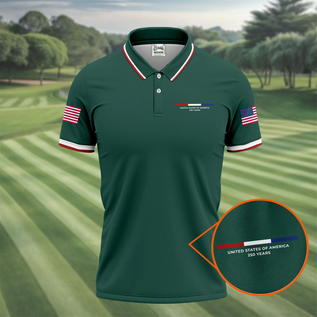 United States Of America 250 Years Green Golf Shirt, Patriotic Golf Shirt, Golf Shirts For Men