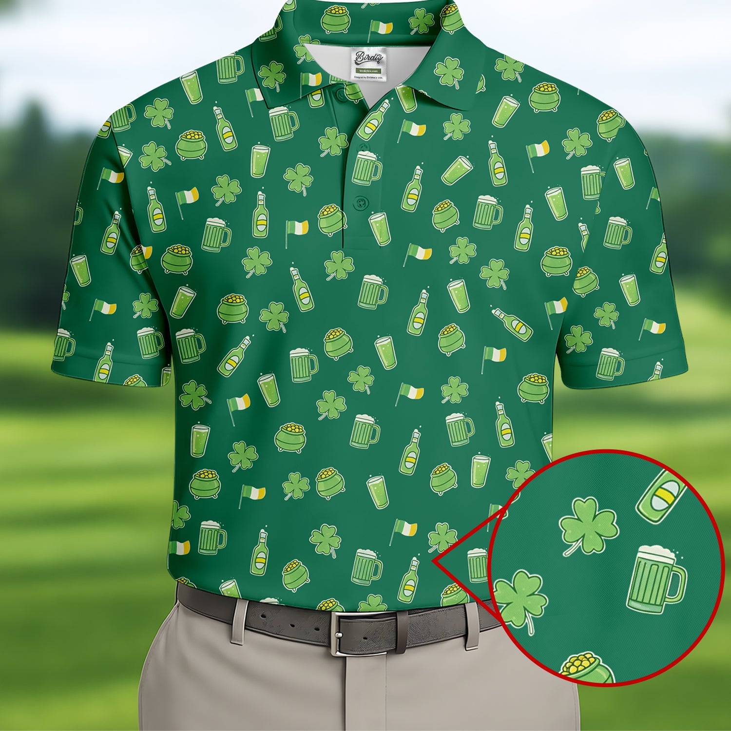St Patrick's Day Beer Four Leaf Clovers Gold Pots Green Golf Shirt, Polo Shirts For Men, Golf Shirts For Men