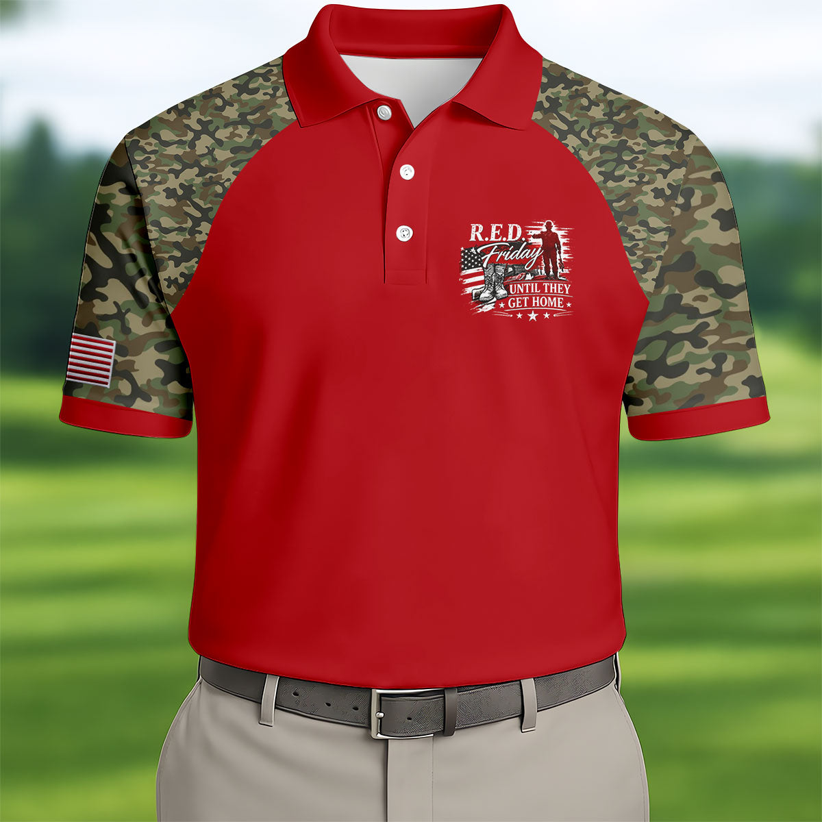 RED Friday Untill They Get Home Red Camo Golf Shirt, Veteran Memorial 250 Years Polo Shirts For Men