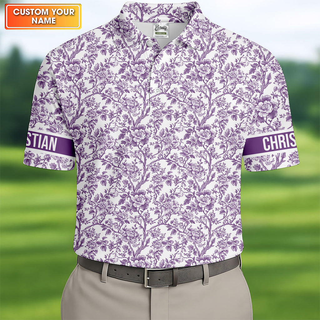 Toile De Jouy Purple Golf Shirt, Golf Tops For Men, Polo Shirts For Men, Golf Gift For Men, Golf Shirts For Men