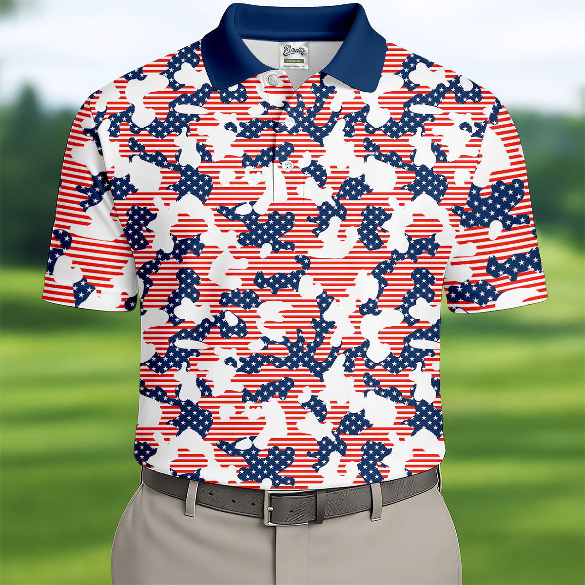 Red White And Blue Camo Patriotic Golf Shirt, 4th Of July Golf Shirt, 250 Celebration Golf Shirts For Men