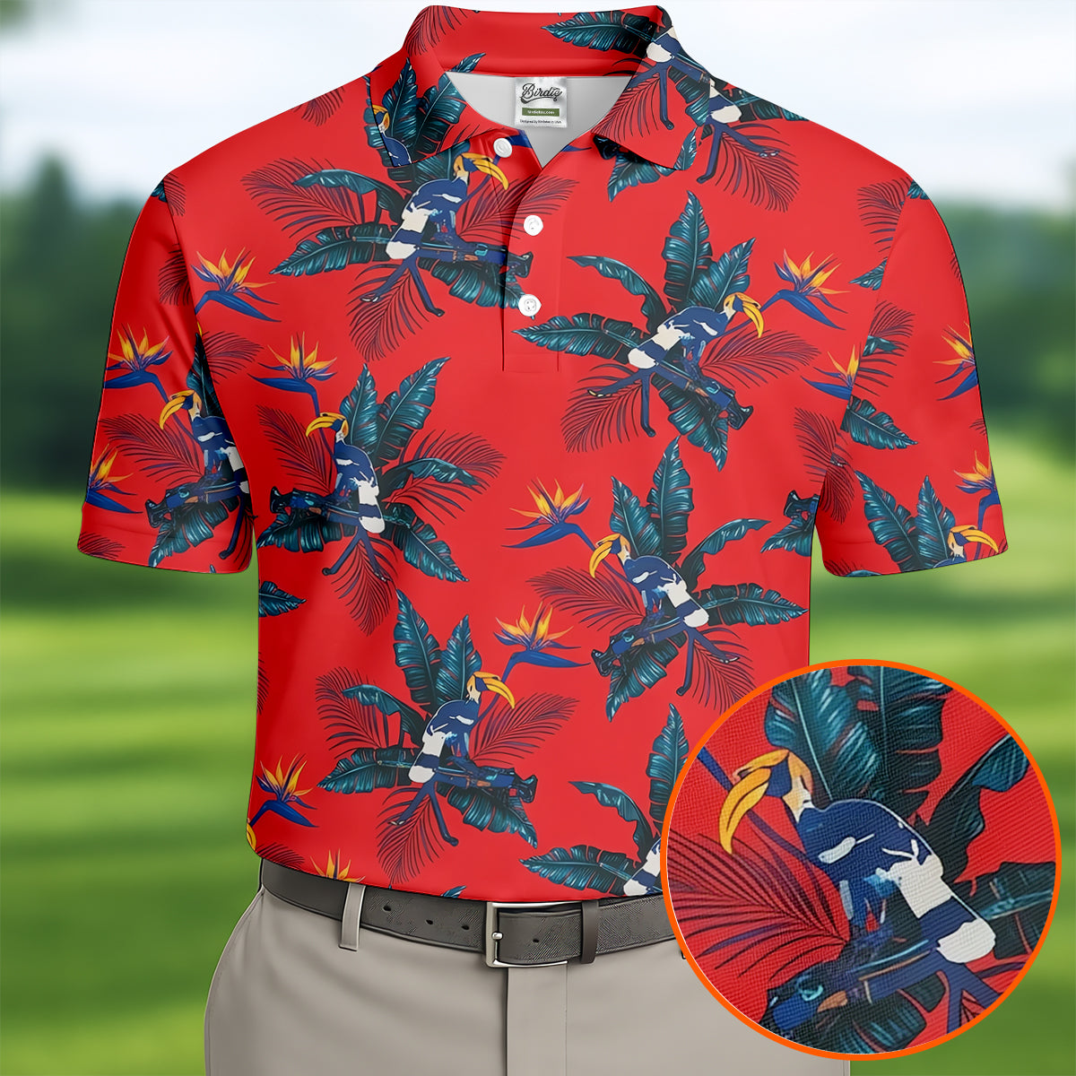 Tropical Toucan Bird Of Paradise Flower Hawaiian Golf Shirt, Summer Vibe Golf Shirts For Men
