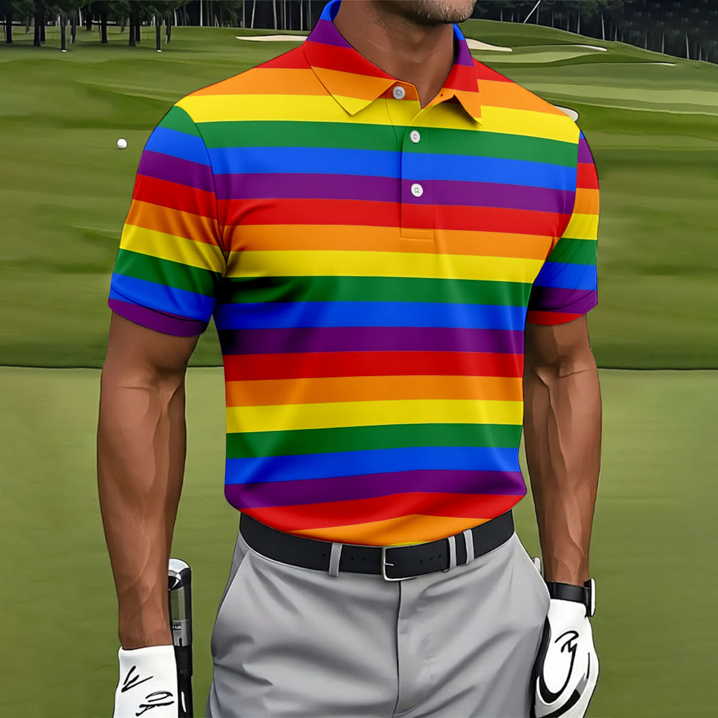 LGBT Rainbow Flag Golf Tops For Men, Gay Pride Month Celebrate Golf Shirts For Men