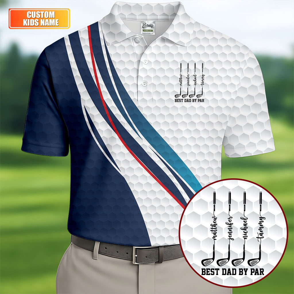 Best Dad By Par Golf Ball Pattern Wavy Stripes Father's Day Golf Shirt, Golf Gift For Dad
