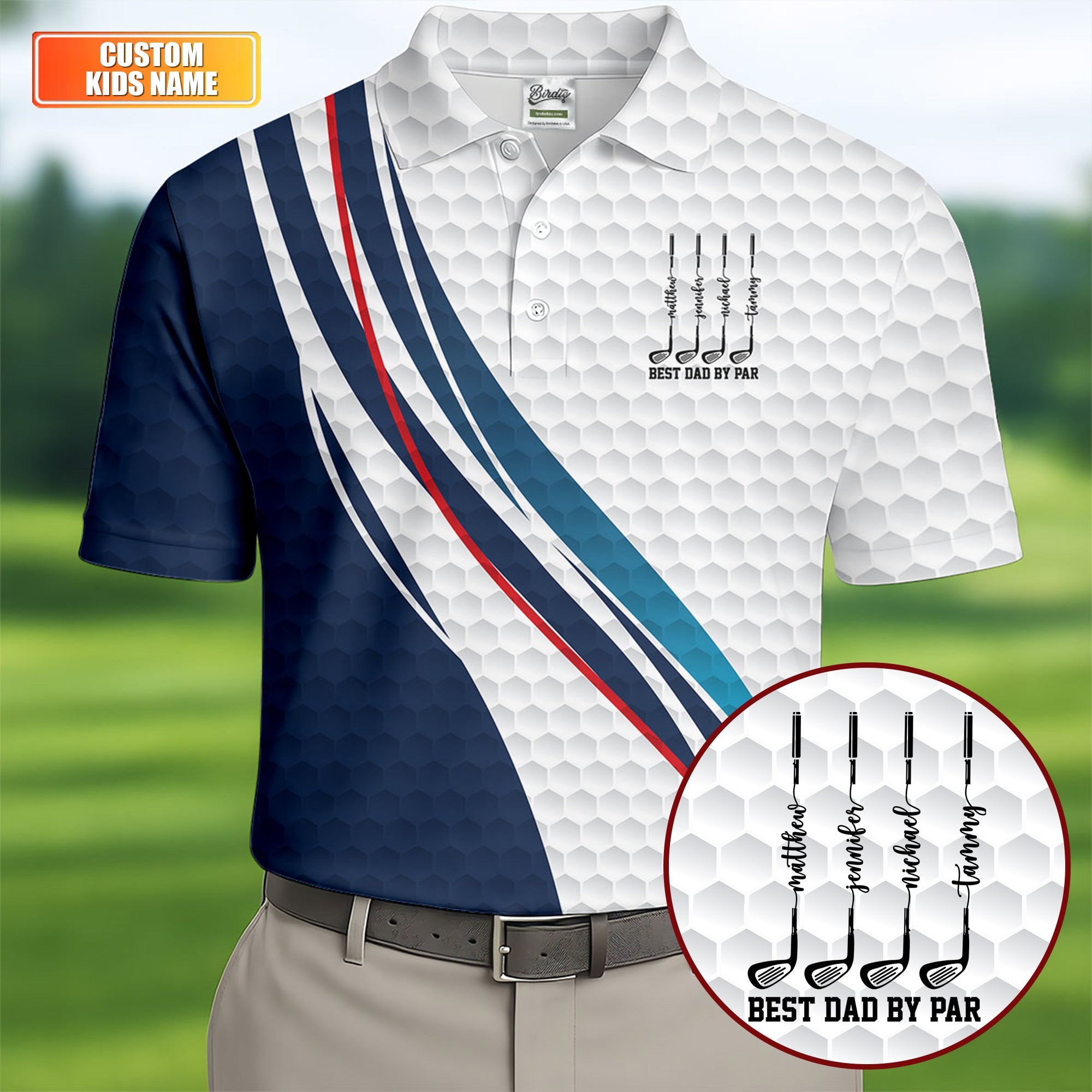 Best Dad By Par Golf Ball Pattern Wavy Stripes Father's Day Golf Shirt, Golf Gift For Dad