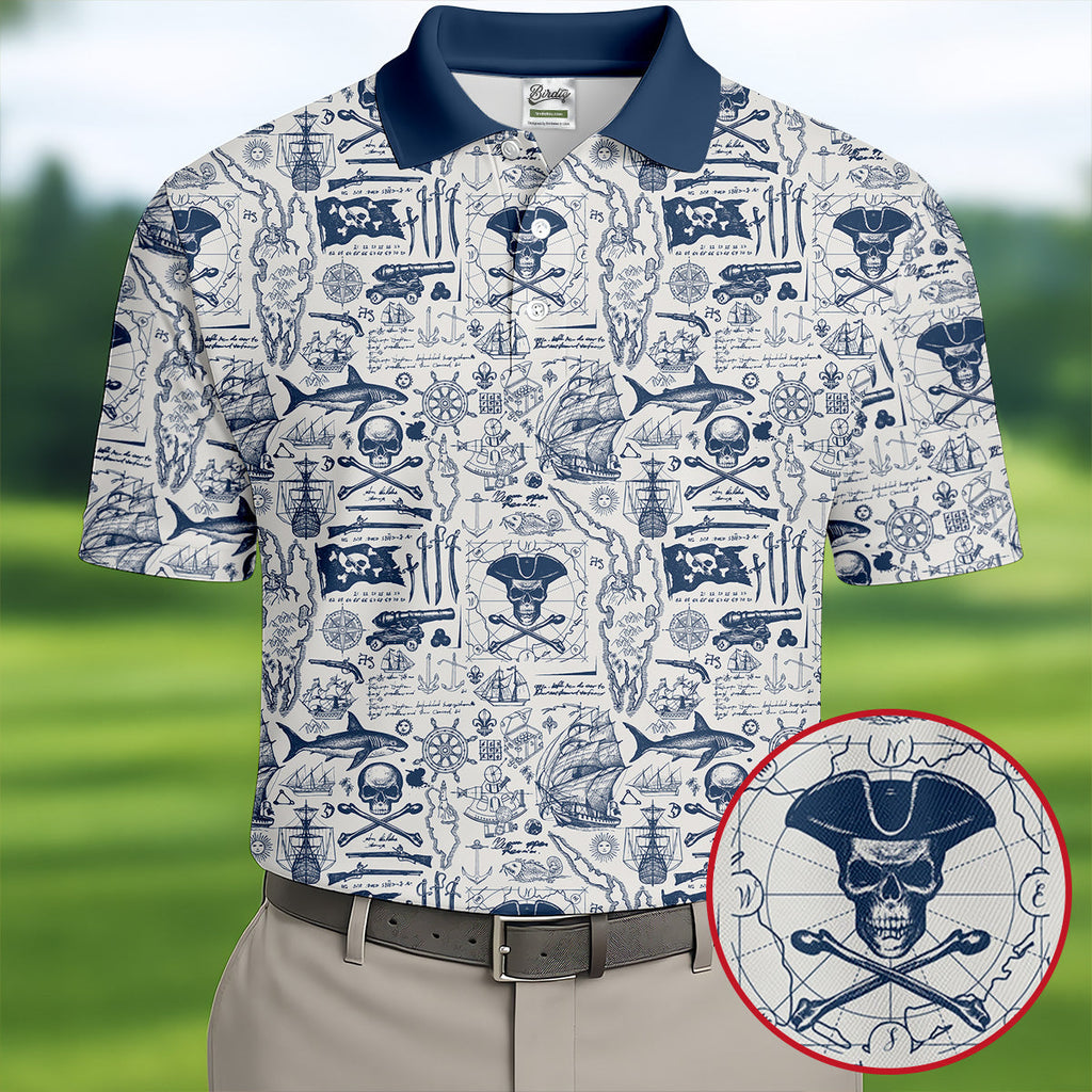Skull Pirate Ocean Adventure Vintage Golf Shirt, Polo Shirts For Men, Golf Shirts For Men