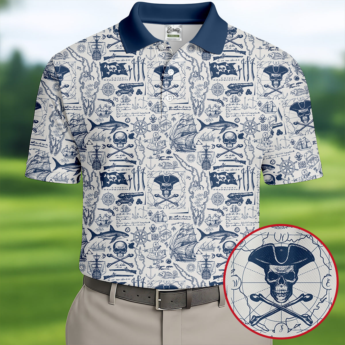 Skull Pirate Ocean Adventure Vintage Golf Shirt, Polo Shirts For Men, Golf Shirts For Men