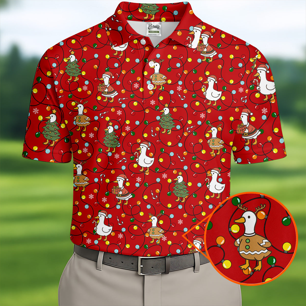 Funny Duck Merry Xmas Red Golf Shirts, Gifts For Golf Lovers, Polo Shirts For Men, Golfing Apparel