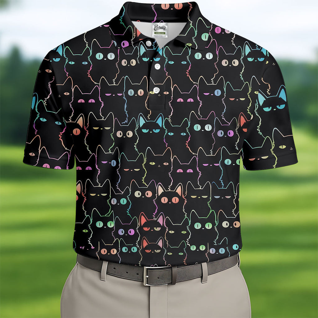 Neon Cat Funny Golf Shirt, Cute Golf Outfit, Polo Shirts For Men, Golf Shirts For Men, Golf Gift For Men