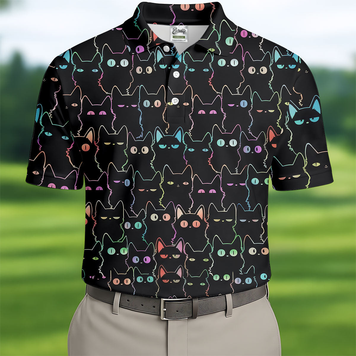 Neon Cat Funny Golf Shirt, Cute Golf Outfit, Polo Shirts For Men, Golf Shirts For Men, Golf Gift For Men