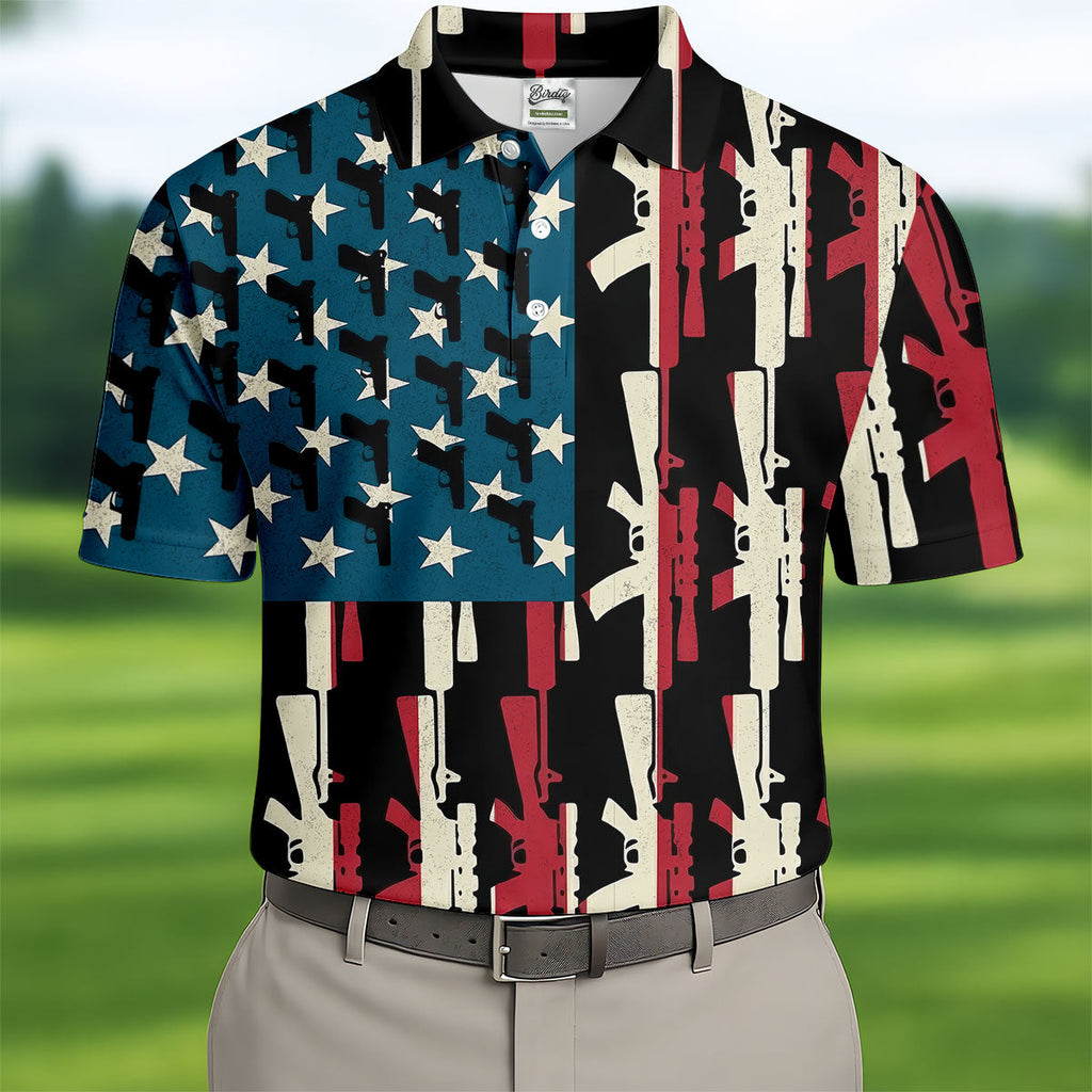 American Flag Pattern Army Theme Patriotic Golf Shirt, 250th Anniversary Golf Shirts For Men, Polo Shirts For Men