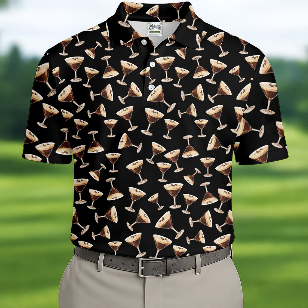 Espresso Martini Print Golf Shirt, Men's Golf Polo Shirts, Golf Shirts For Men, Polo Shirts For Men