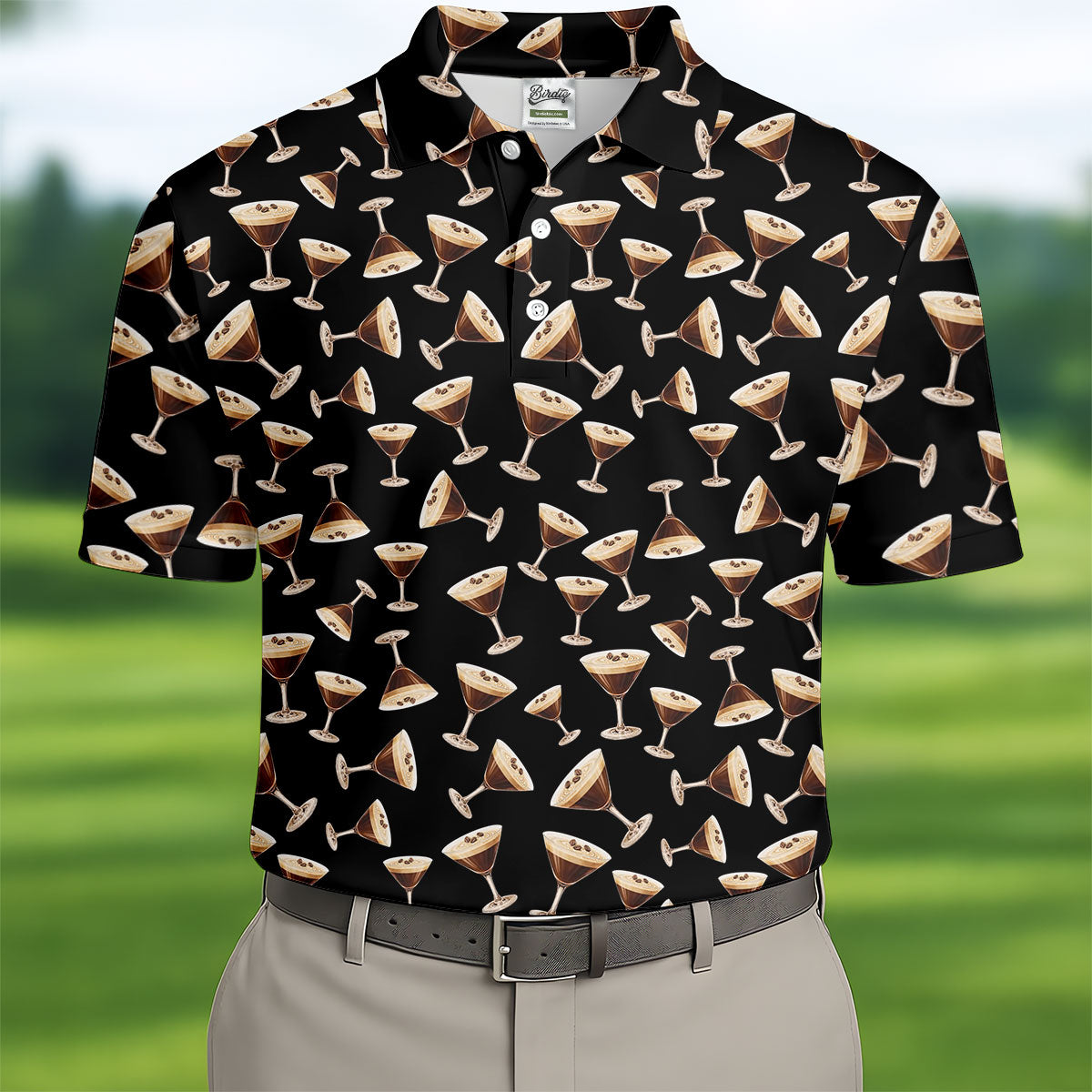 Espresso Martini Print Golf Shirt, Men's Golf Polo Shirts, Golf Shirts For Men, Polo Shirts For Men