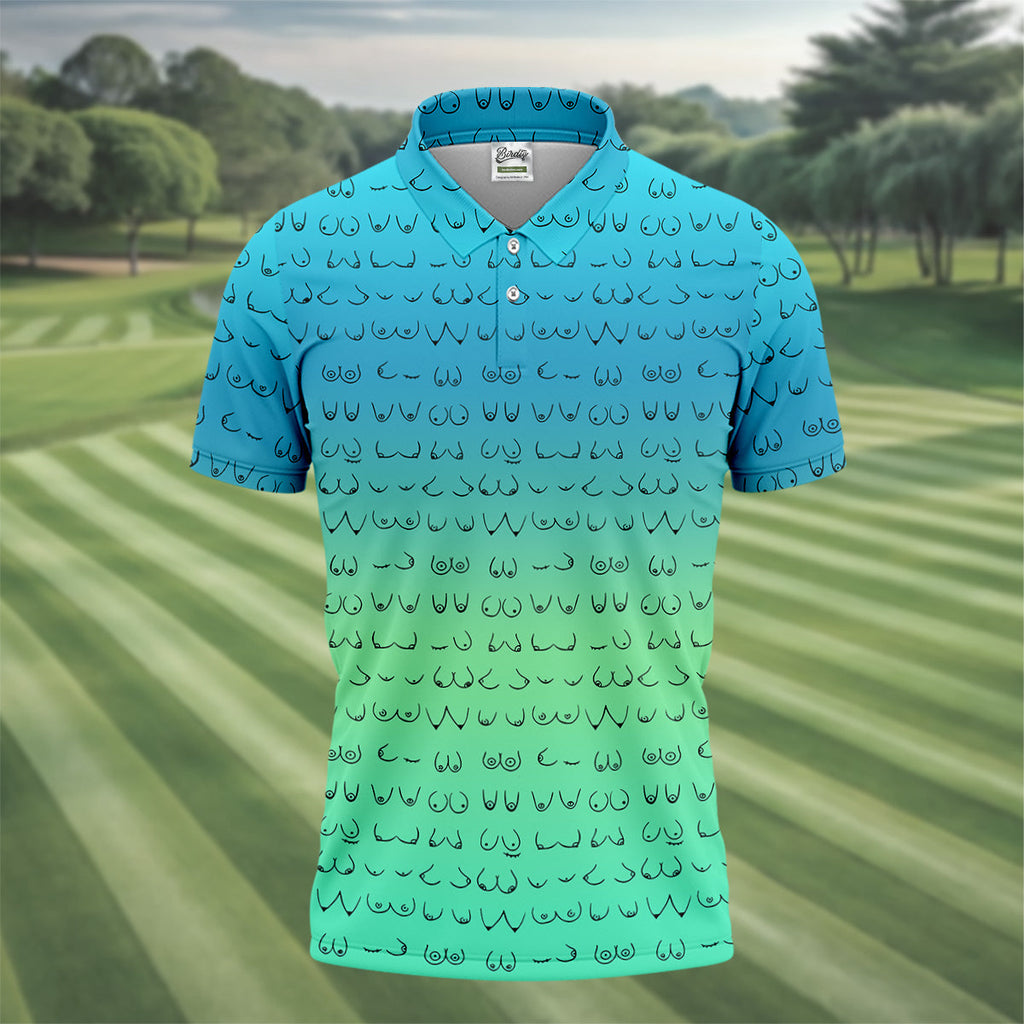 Blue Ombre Mens Funny Golf Shirts , Fun Golf Shirts For Men, Men Golf Polo Shirts, Cool Golf Gifts