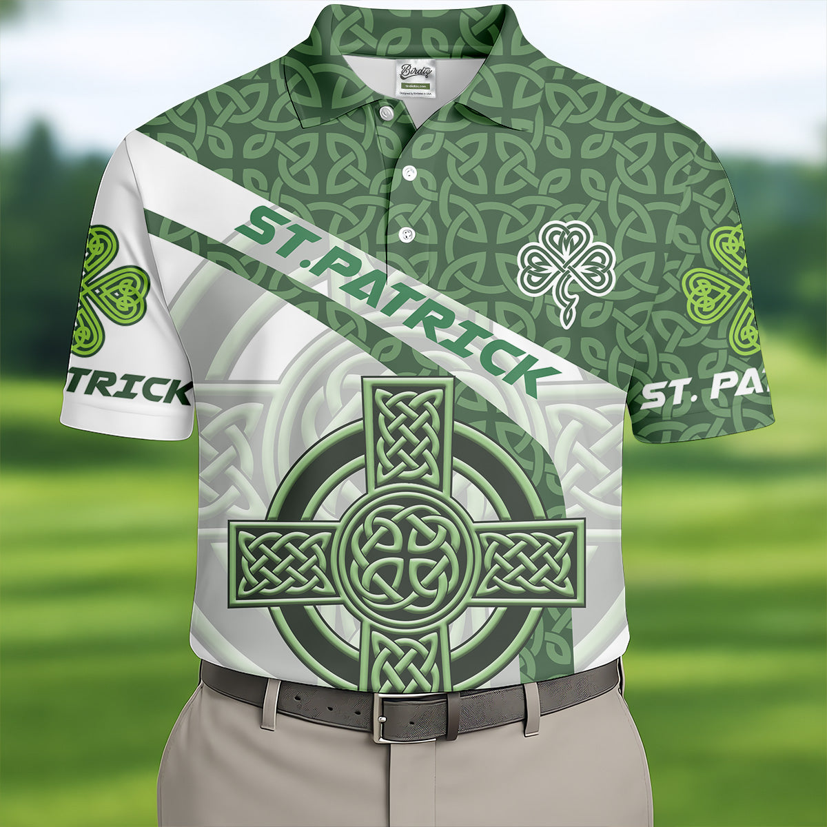 St Patrick's Day Celtic Knotwork Pattern Shamrock Golf Shirt, Polo Shirts For Men, Golf Shirts For Men