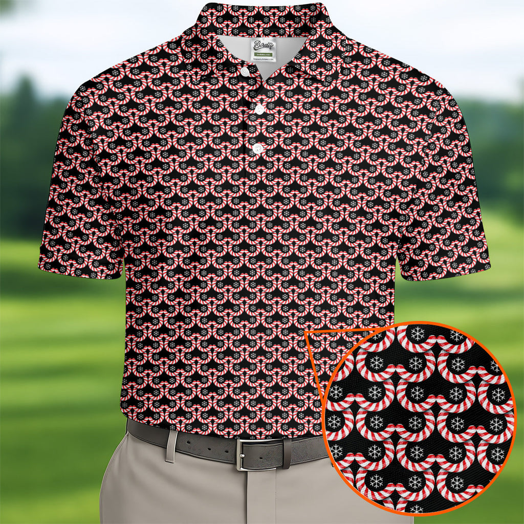 Christmas Snowflake Candy Cane Golf Shirt, Fun Golf Shirts For Men, Golfing Apparel, Golf Shirts For Men