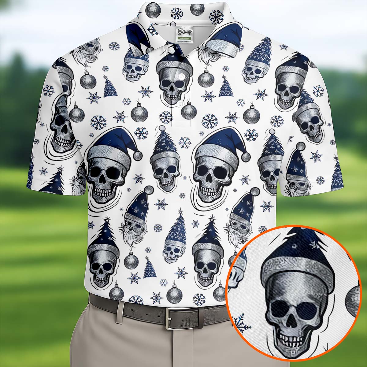 Vintage Skull Christmas Golf Shirt, White Polo Shirt Mens, Cool Golf Gift, Golf Shirts For Men