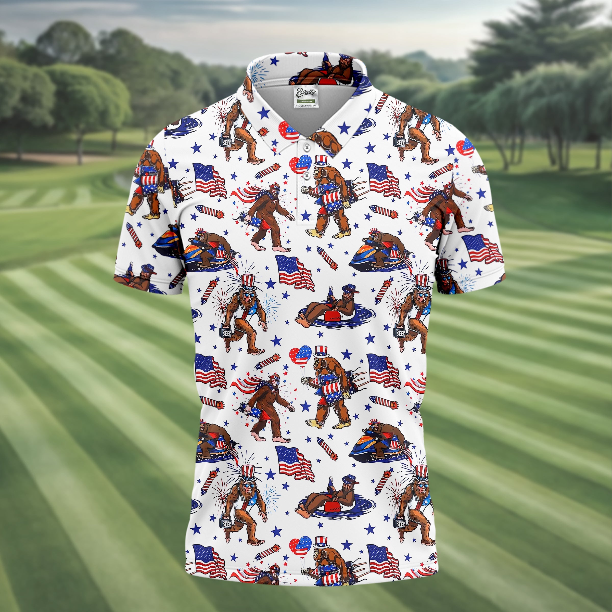 Bigfoot Sasquatch Funny Golf Polo ShirtAmerica 250 Anniversary Golf Shirt, 4th Of July Polo