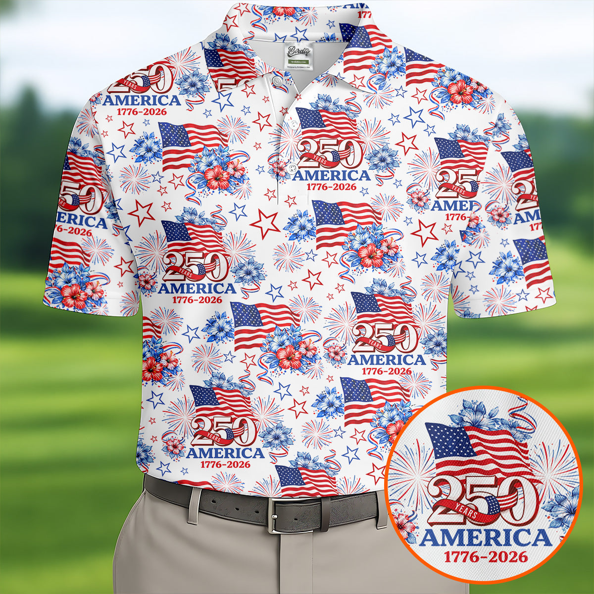 250 Years America 1776-2026 Hibiscus Tropical Flowers 4th Of July Golf Shirt, Golf Shirts For Men