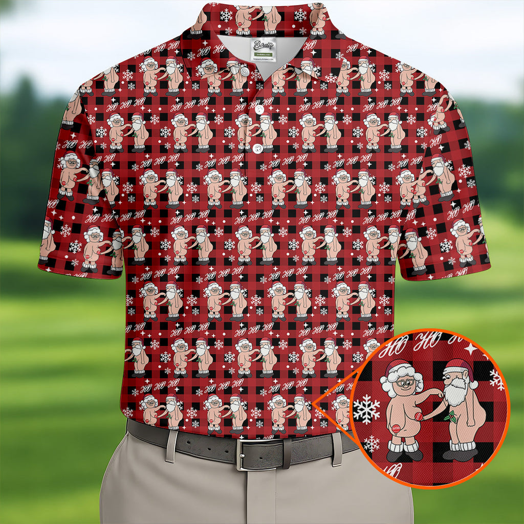 Ho Ho Ho Naughty Couple Funny Santa Christmas Golf Shirt, Fun Golf Shirts For Men, Polo Shirts For Men
