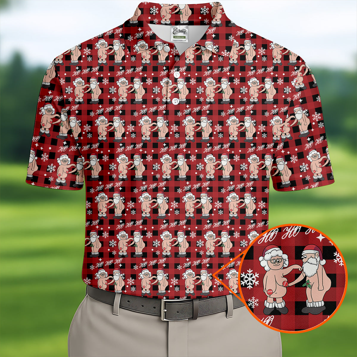 Ho Ho Ho Naughty Couple Funny Santa Christmas Golf Shirt, Fun Golf Shirts For Men, Polo Shirts For Men