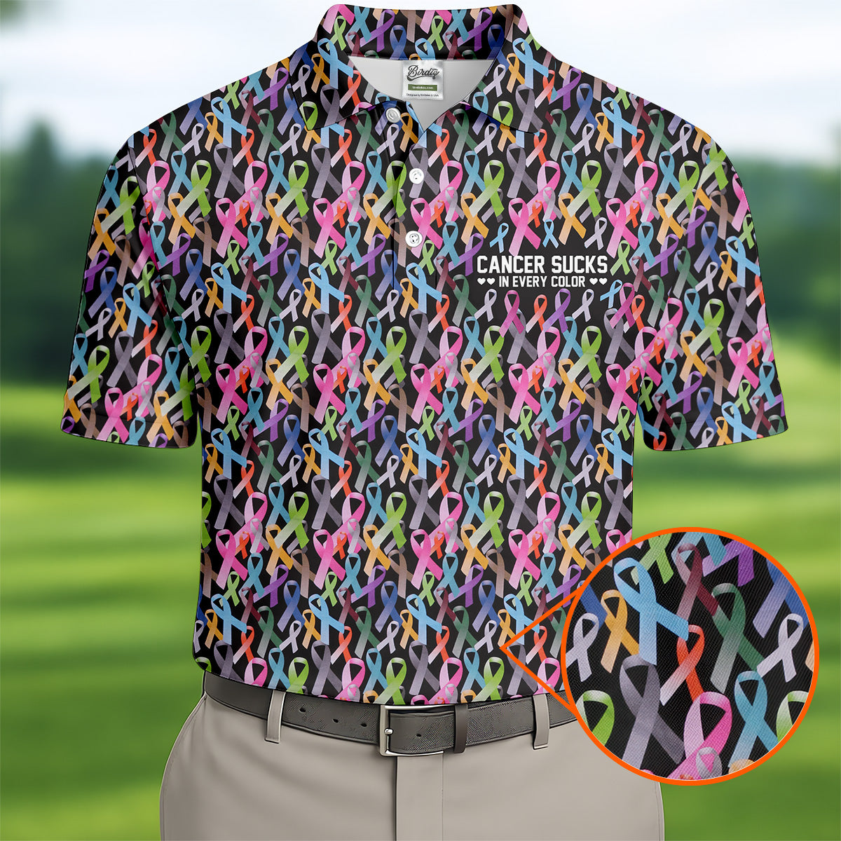 Cancer Sucks In Every Color Black Golf Shirt, Cancer Survivor Shirt, Cancer Awareness Shirt, Polo ShirtFor Men