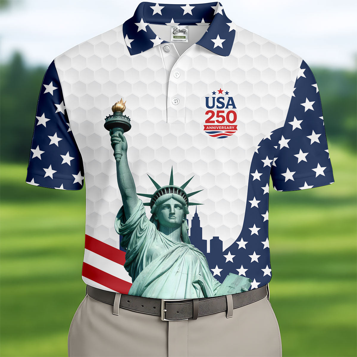 USA 250 Anniversary Statue Of Liberty White Golf Shirt, Patriotic Golf Shirt, 4th Of July Golf Shirts For Men