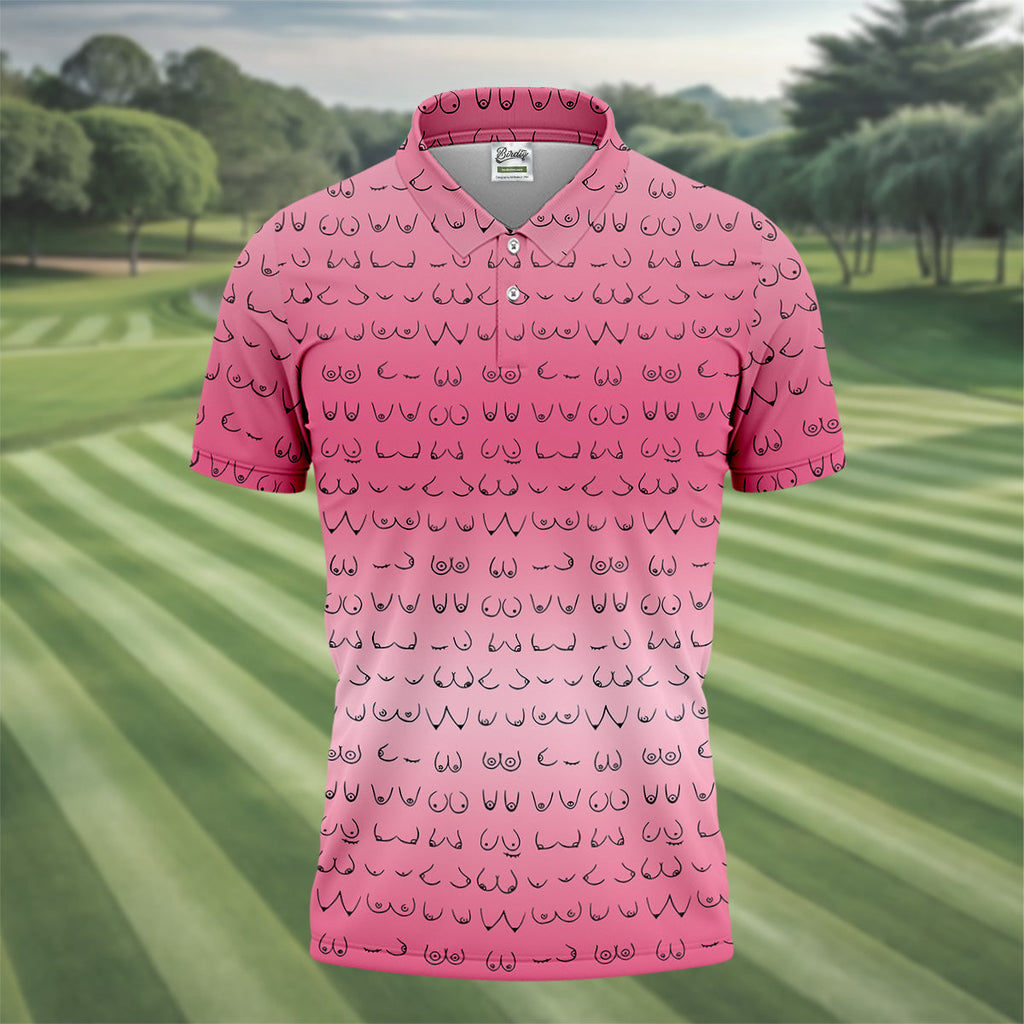 Pink Ombre Mens Funny Golf Shirts , Fun Golf Shirts For Men, Men Golf Polo Shirts, Cool Golf Gifts