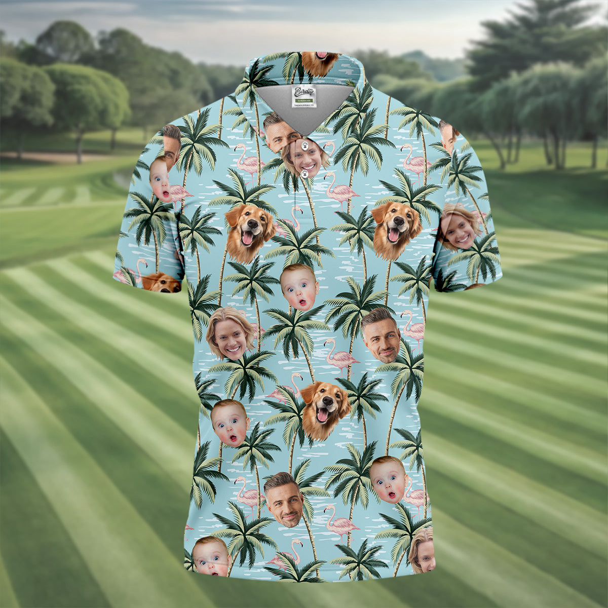 Pink Flamingo Hawaiian Shirt, Custom Team Shirt, Green Polo Shirt, Best Gifts For Men Golfers