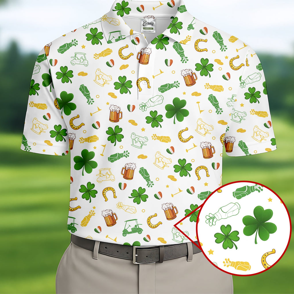 St Patrick's Day Beer Golden Horseshoes Shamrock Golf Shirt, Polo Shirts For Men, Golf Shirts For Men