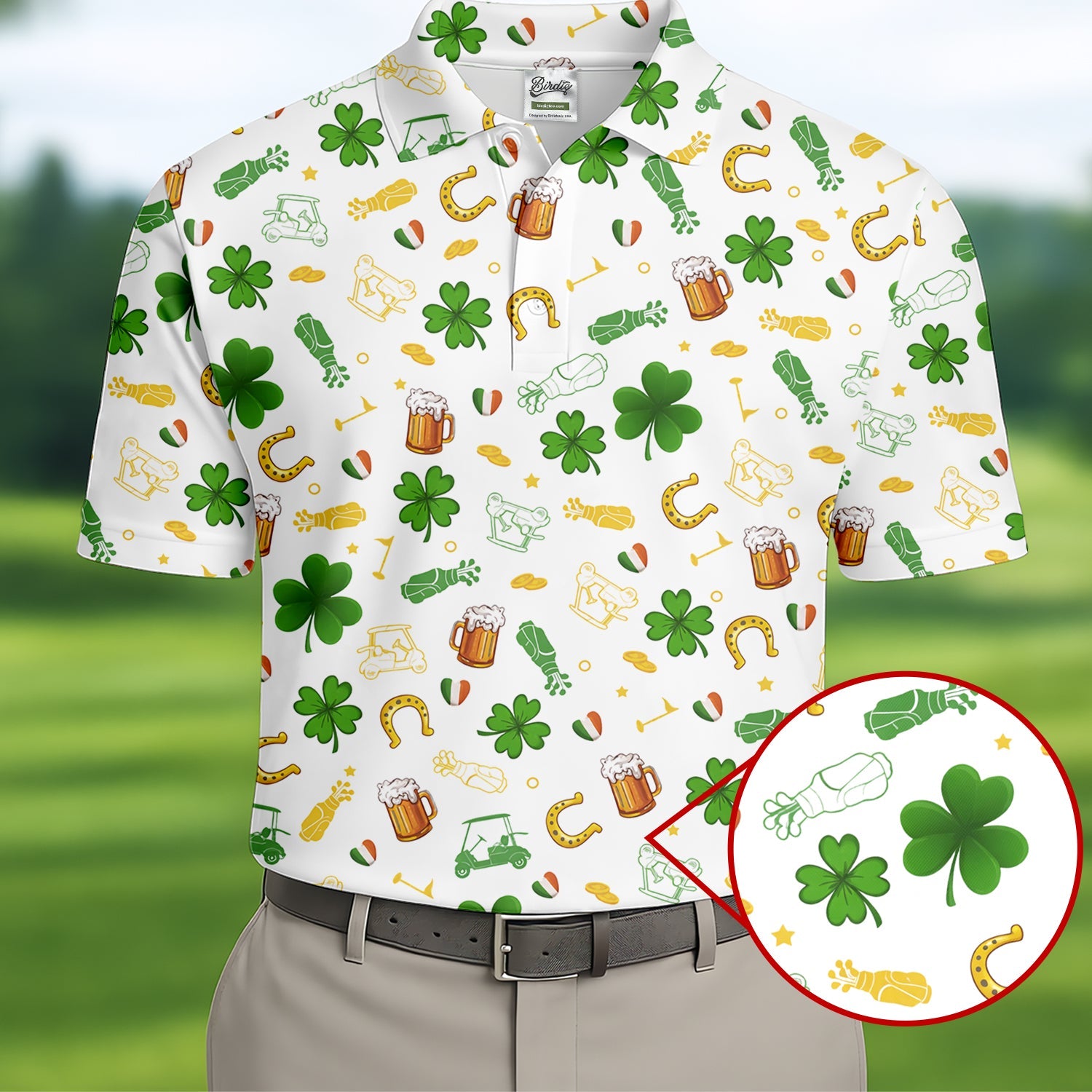 St Patrick's Day Beer Golden Horseshoes Shamrock Golf Shirt, Polo Shirts For Men, Golf Shirts For Men