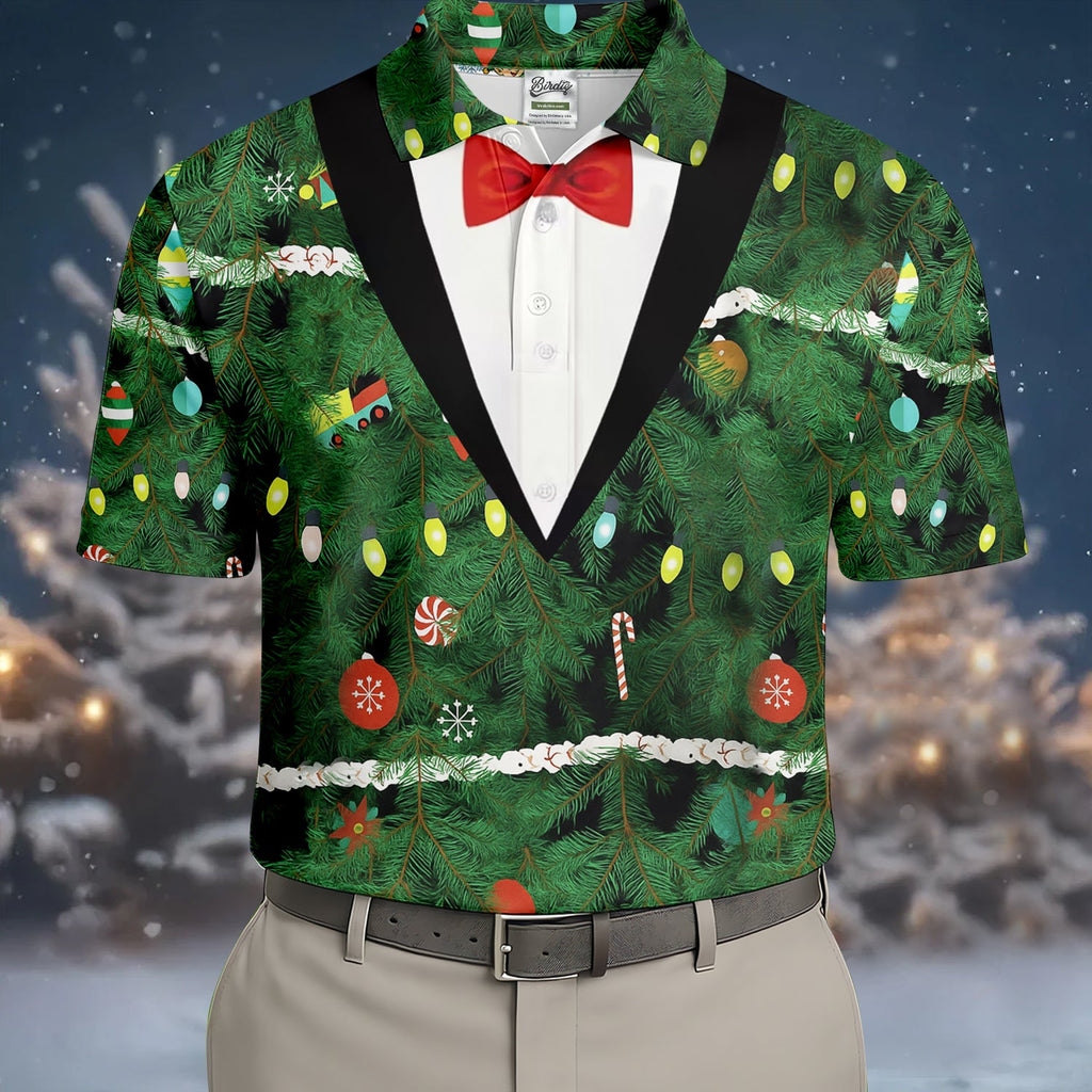 Christmas Tree Needles Green Festive Men's Golf Polo Shirts, Christmas Golf Shirt, Golf Gift For Men