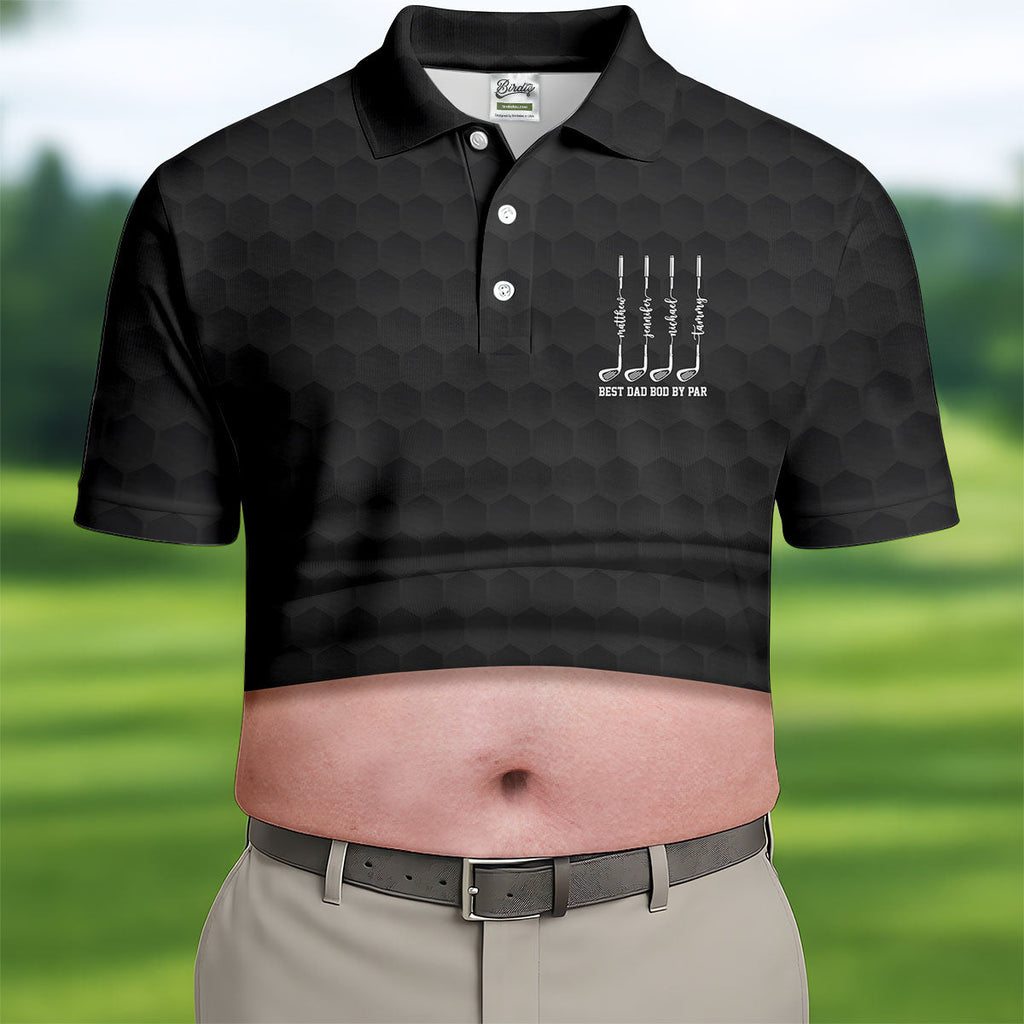 Best Dad Bod By Par Black Men's Funny Golf Polo Shirts, Father's Day Golf Shirt, Golf Gift For Dad