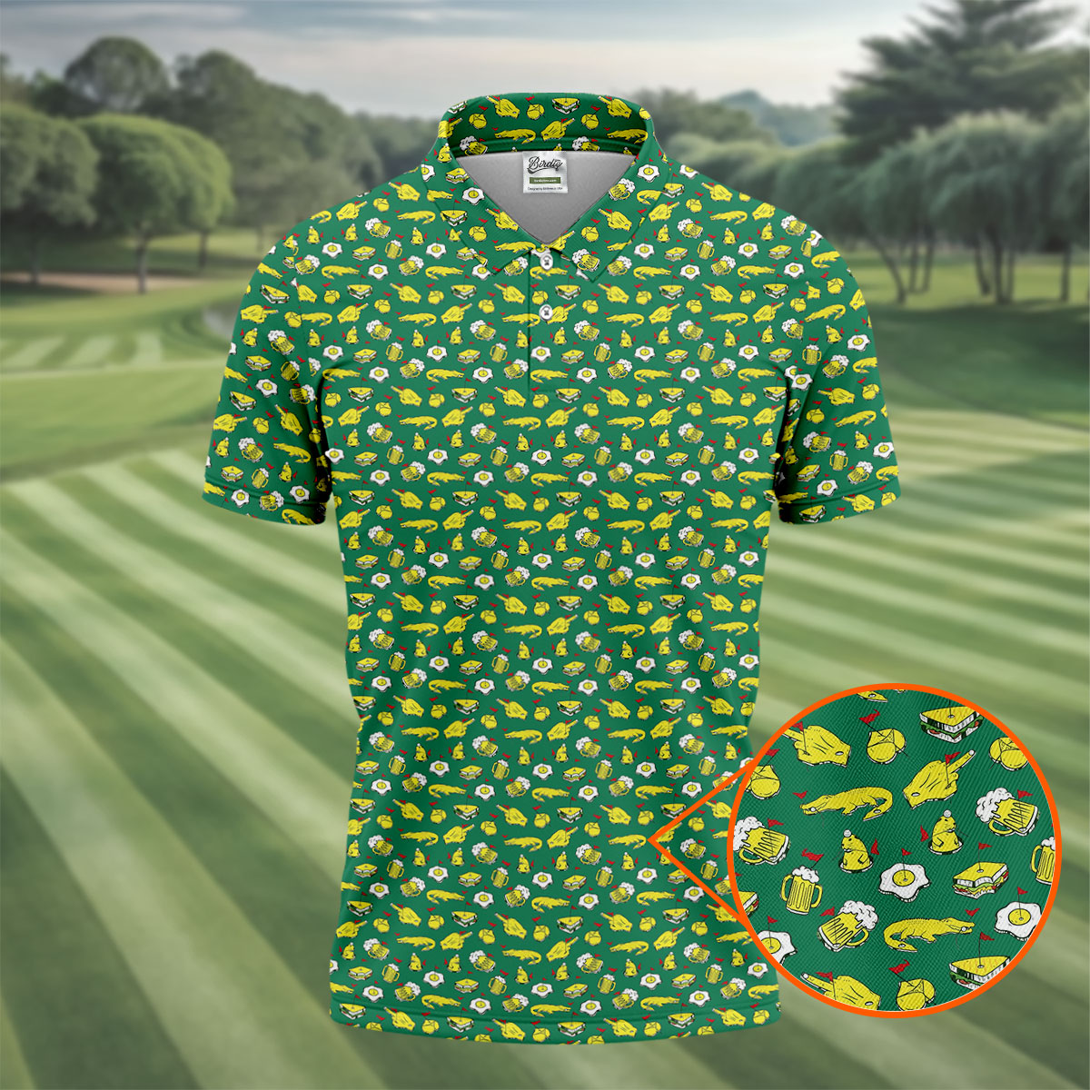 Fried Egg Sandwich Aligator Beer Golf Tournament Men's Funny Golf Shirts, Golf Shirts For Men, Polo ShirtFor Men