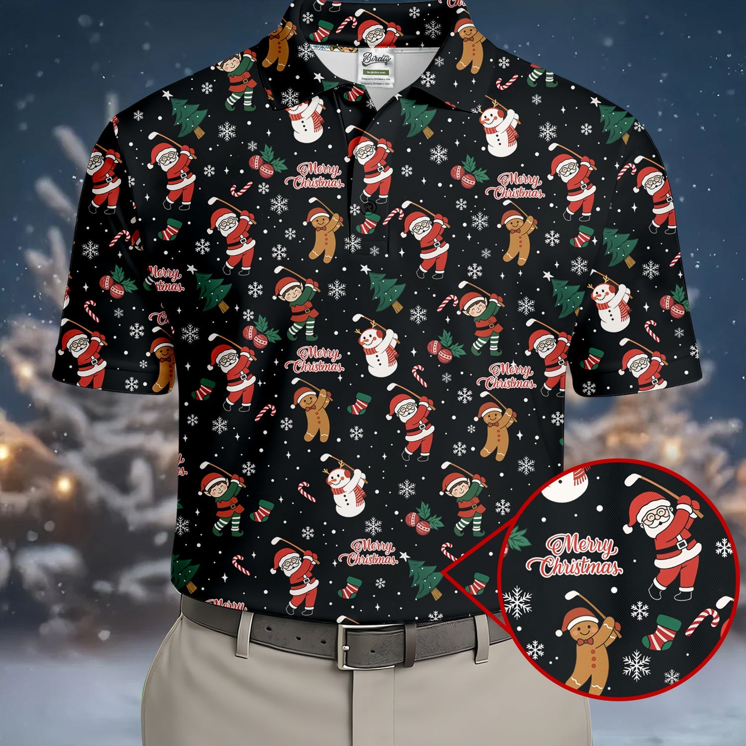 Merry Xmas Santa Gingerbread Snowman Golf Tops For Men, Christmas Golf Shirt, Fun Golf Shirts For Men
