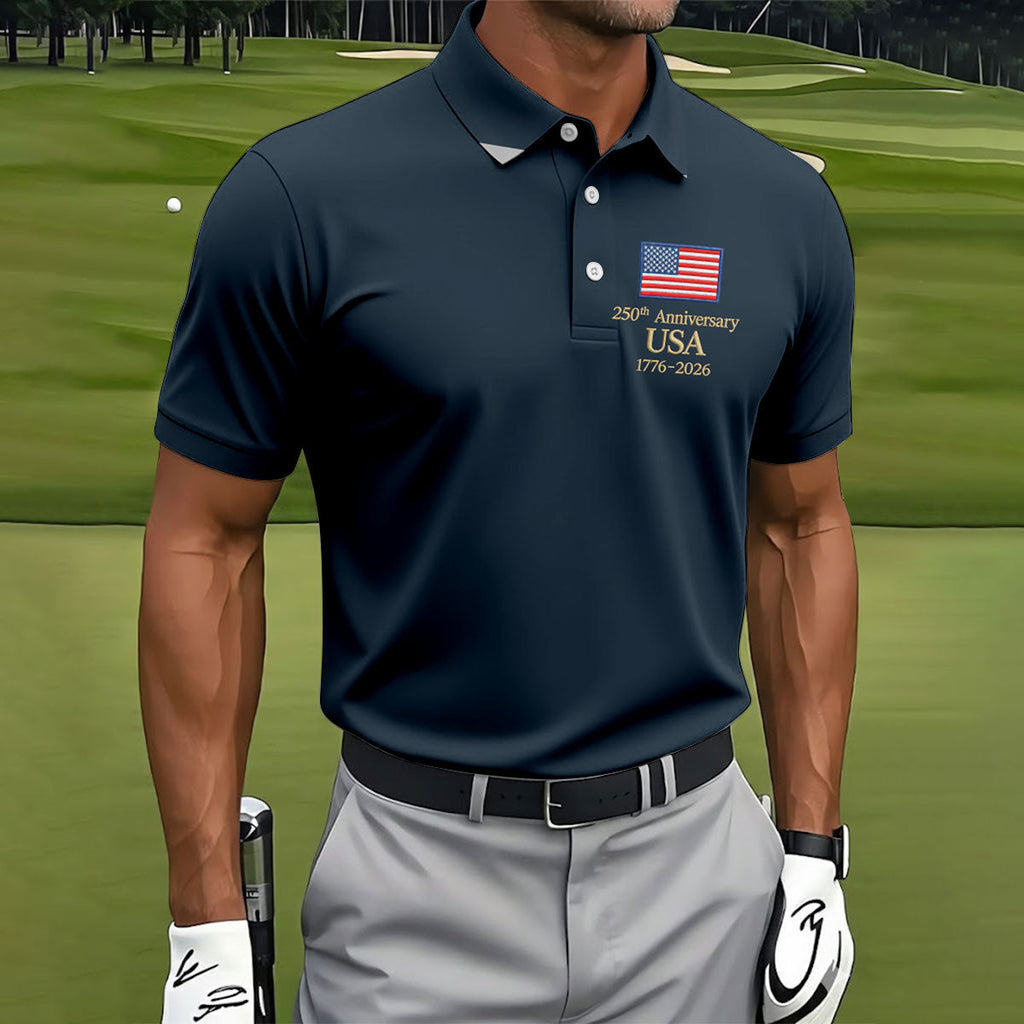 250th Anniversary USA Flag Logo 4th Of July Golf Shirt, Vintage Patriot Golf Shirts For Men