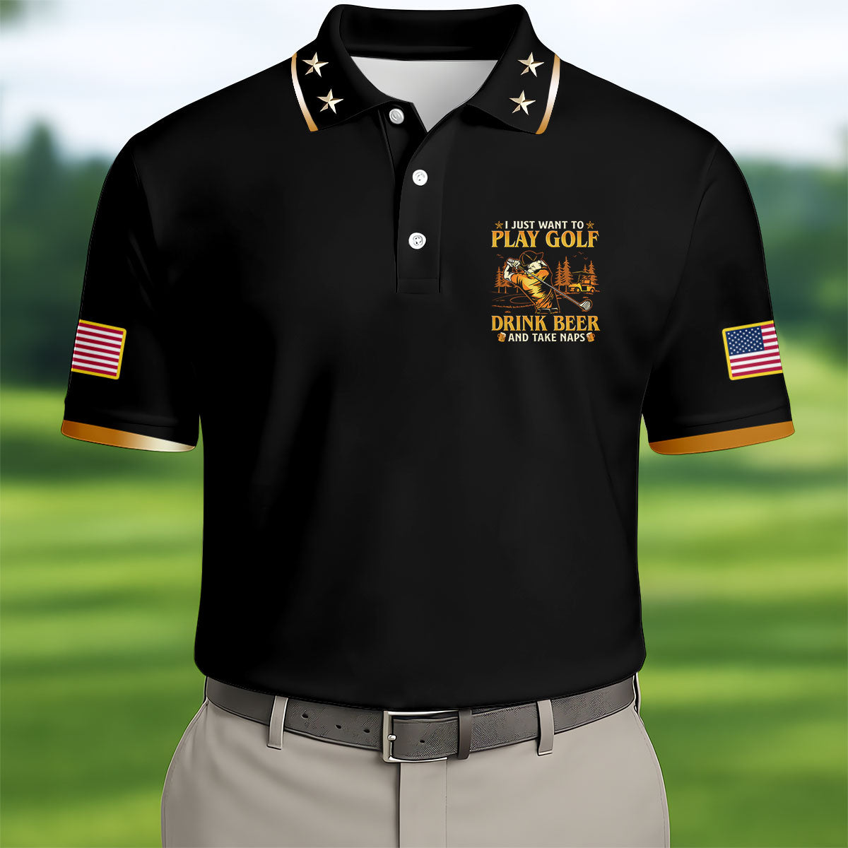 I Just Want To Play Golf Drink Beer And Take Naps Black Golf Shirt, Men's Funny Golf Shirts