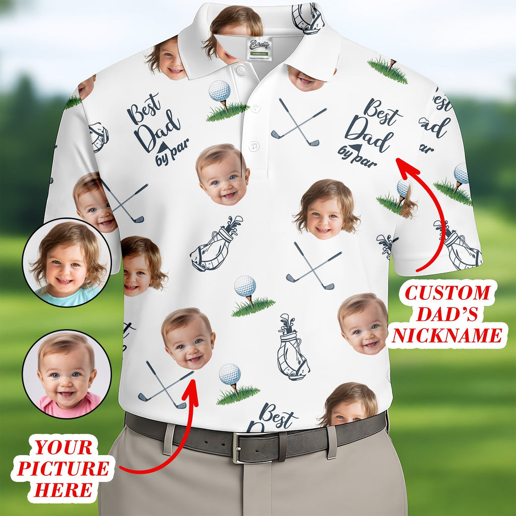 Best Dad By Par Custom Photo Golf Shirt, Funny Golf Polo ShirtChristmas Golf Gift