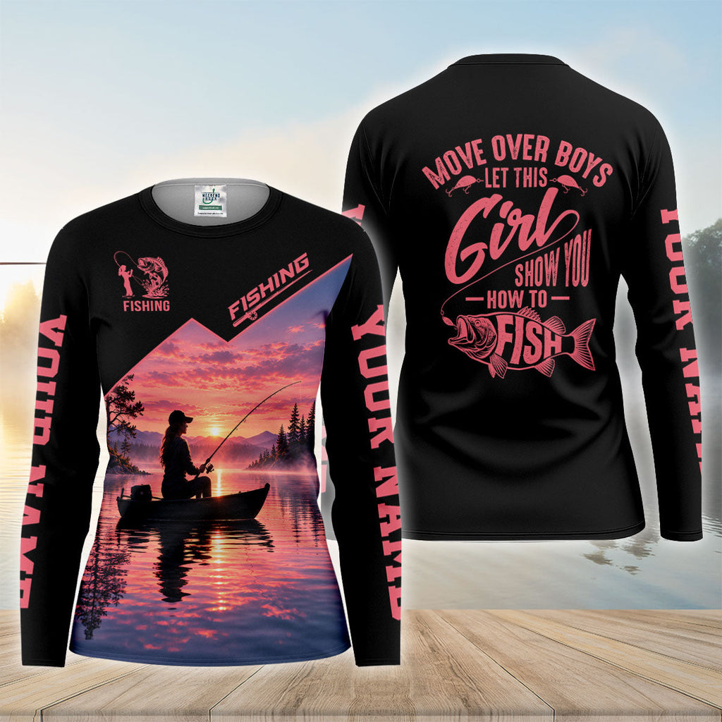 Move Over Boys Girl Shows How To Fish Pink UPF Shirt, Fishing Shirt For Women, Bass Fishing Shirt