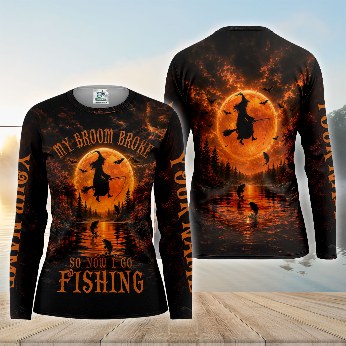 My Broom Broke So Now I Go Fishing UPF Shirt, Womens Fishing Shirt, Halloween Fishing Shirt