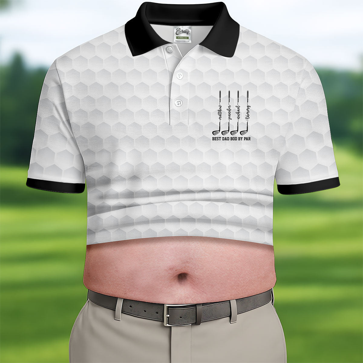 Best Dad Bod By Par White Men's Funny Golf Polo Shirts, Father's Day Golf Shirt, Golf Gift For Dad