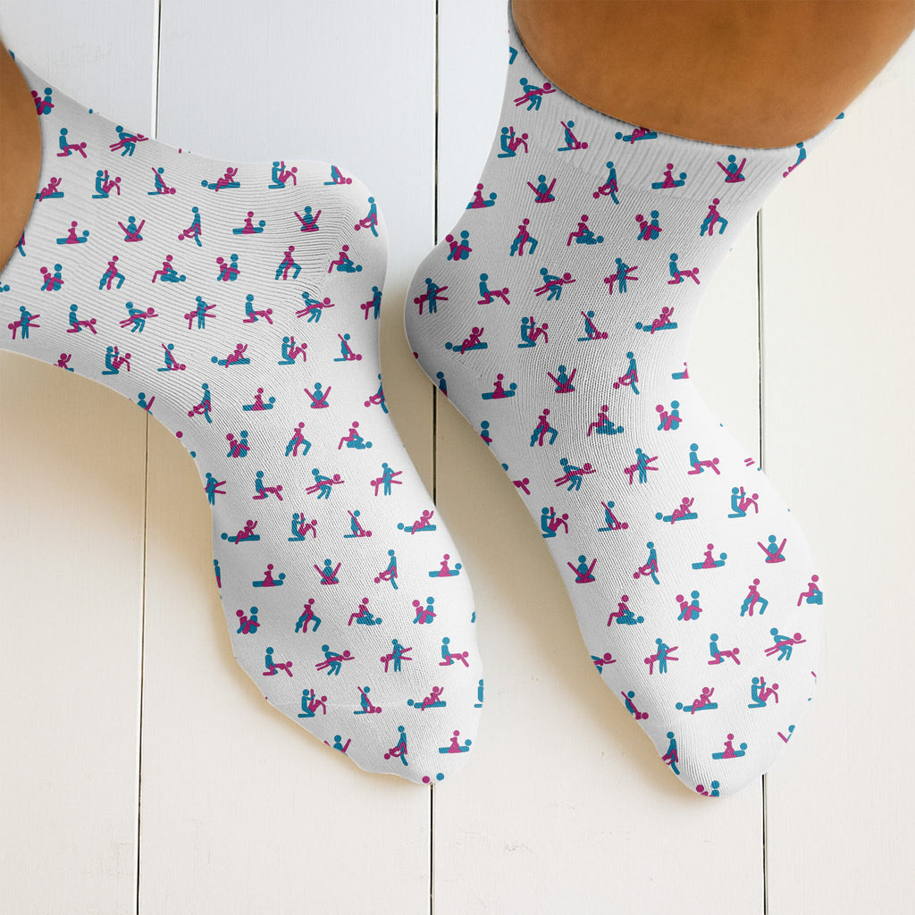Blue And Pink Naughty Stick People White Golf Socks, Funny Golf Socks, Golf Accessory