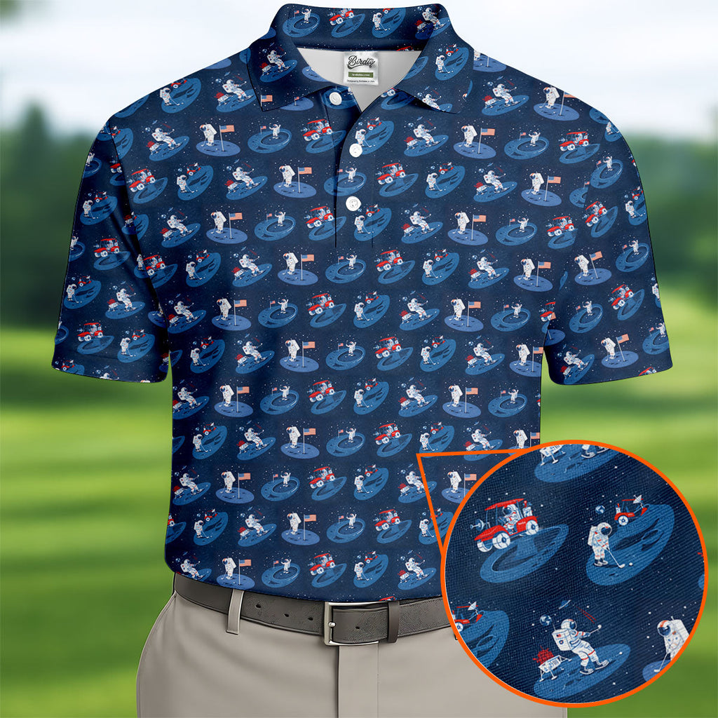 One Small Putt For Man Astronaut Golf US Flag Golf Tops For Men, Golf Shirts For Men