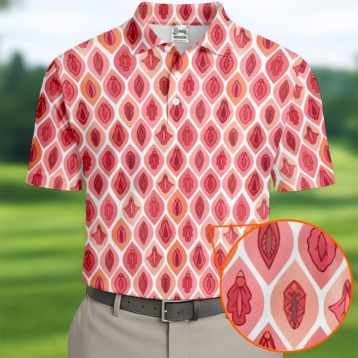 Funny Geometric Pink Golf Shirt, Fun Golf Shirts For Men, Golfing Apparel, Golf Shirts For Men