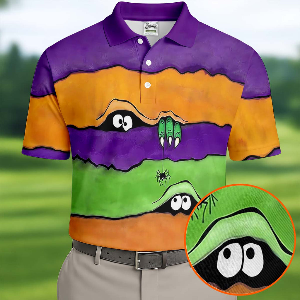Funny Halloween Peeping Eyes Polo Shirts For Men, Golf Tops For Men, Halloween Golf Shirt