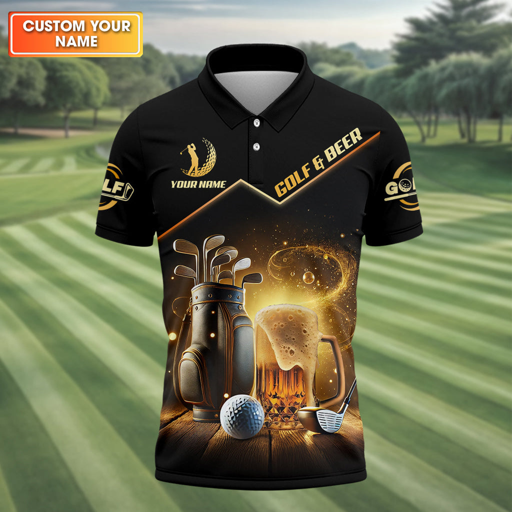 Golf And Beer Custom Men's Golf Polo ShirtBeer Golf Shirt, Gift For Golfers